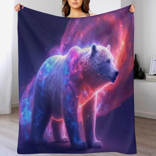 PAZZK Kuscheldecke Galaxie-Eisbär Decke Tagesdecke - Weiche Flannel Decke Mit Muster Sofadecke - Baumwolldecke Wohndecke Sofaüberwurf Bettüberwurf（150×200cm）