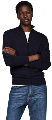 Tommy Hilfiger Herren Strickjacke Cardigan mit Reißverschluss Rib Zip Through Baumwolle