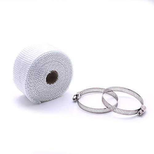 Hitzeschutzband,Auspuff Hitzeschutzband Motorrad Gold Weiß Schwarz Auspuffrohr Anti-Hitze-Tuch Universal Motorrad Roller Motor Auspuffrohr Heiße Isolierung Wrap Roll(Color:White)