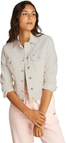Tommy Jeans Donna Giacca in Jeans Classic Trucker Regular Fit, Bianco (Denim White), L