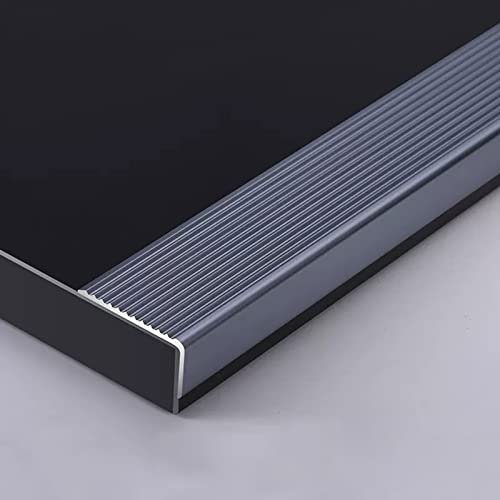 Door Strip Threshold Transition Strip Gray/Grey Stair Step Edge Trim Protector Fluted Door Sill Edging Sill Nosing, L Molding Metal Strip for Front Door Doorways, 35.4 Long
