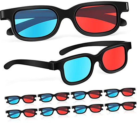 OSALADI Lunettes De Visualisation 3d Légères En Plastique Rouge Et Bleu, 10 Pièces, Unisexe, Pour Cinéma Maison, Jeux Vidéo Et Appareils De Projection, Taille Ajustable