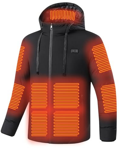 Men Women Heated Down Jacket UK Sale Clearance Electric Coat 9/15 Heating Zones Heated Body Warmer Washable USB Charging Heated Outerwear Waterproof Windproof Clothing for Outdoor Camping Hiking