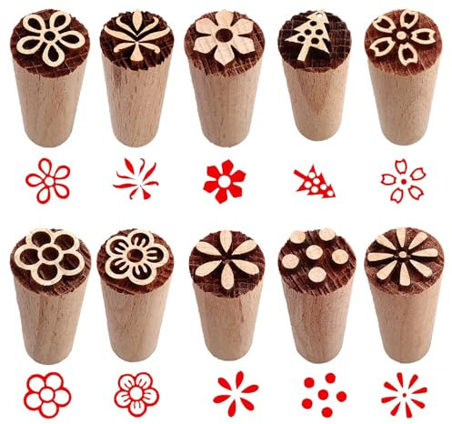 JDCMEI 10 Stück Stempel für Ton und Keramik, Hölzerne Tontöpferstempel, Natürliche Holzstempel, Säule Holz Stempel mit Gemischten Mustern für DIY Ton, Keramik und Scrapbooking