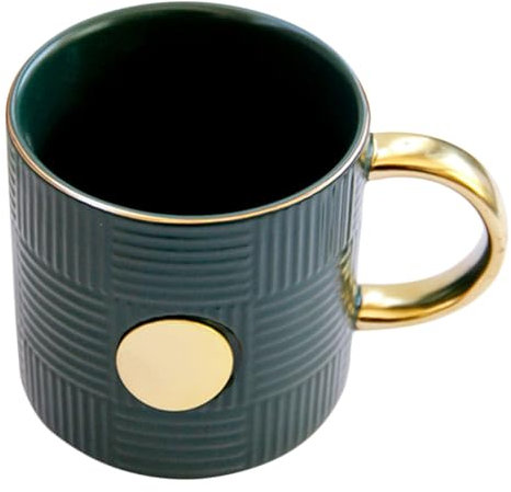 SECFOU Tasse En Céramique Vintage à Rayures Verticales 400 Ml Verte Mug Grosse Tasse à Café Rétro Matériau Céramique Usage Polyvalent Pour Maison Bureau Et Restaurant Et Café