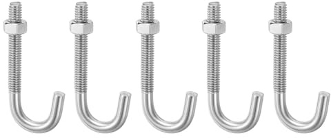 sourcing map Paquete de 5 pernos en J, pernos en J de hormigón de 5/16 a 18 x 3 pulgadas, anclajes de poste de cemento, pernos de anclaje de acero inoxidable 304 con tuerca para proyectos de madera de