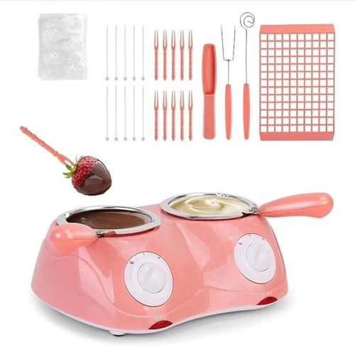 Juego de Fondue para derretir Chocolate, Kit de Olla Doble para Dulces de 25 W, Fuente de Chocolate eléctrica, Olla para derretir Chocolate Caliente instantáneo para Dulces, Queso, Hornear Pink