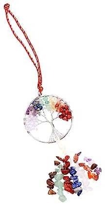 EXAOMBLE Albero della Vita Design Creativo in Pietra Cristallo Naturale Ciondolo per Alleviare Irritazioni e Acciaio Inossidabile, Ornamento da Appendere per Auto e Casa