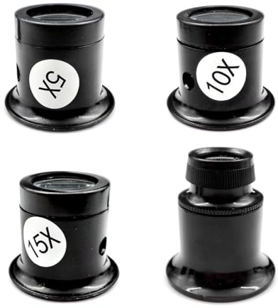 4Pcs Jewellers Loupe Jewellery Magnifying Glass Jewellery Eye Glass Eye Loupe Magnifier Watchmakers Eye Glass Monocle Eyeglass for Coins Jewelry Rocks (5X 10X 15X 20X)