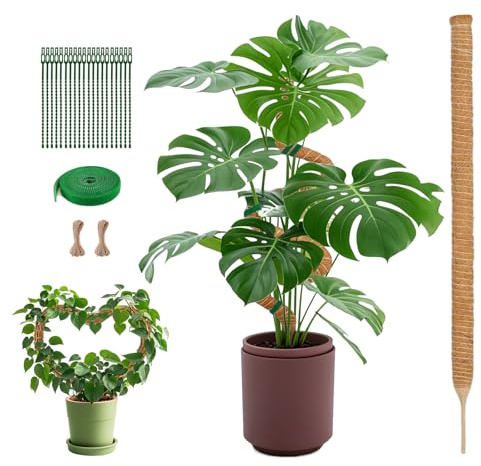 120cm/47in Moss Pole for Monstera, Cocoa Coir Plant Support | compressed coco coir,flexible 7mm aluminum core,bendable into shapes,aerial root anchor,rot-proof,natural tree-bark texture