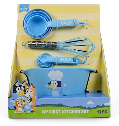 Handstand Kitchen Bluey My First Real Kitchen Tool Set with 1.5 Quart Mixing Bowl, Measuring Spoon Set and 8.5 Whisk