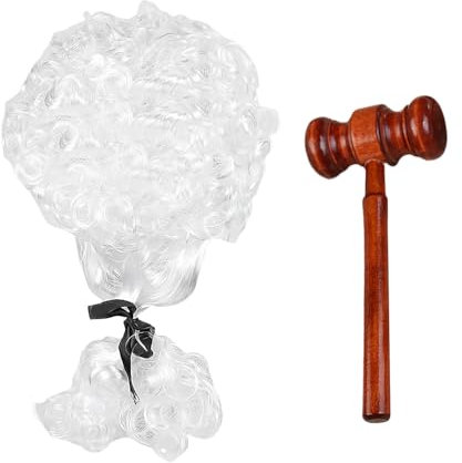 1 Wig And 1 Wooden Hammer, Role-Playing Props, Children'S Toys, Judge'S Clothing Accessories.