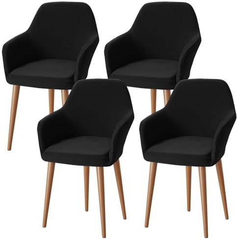 Alishomtll Stretch Stuhlhussen 4er Set Sesselbezug mit Armlehnen Schwarz | Universal Stuhlhussen Stuhlbezug Abnehmbare Waschbar Esszimmerstühle Bezug für Küche Esszimmer Bankett Hochzeit Party