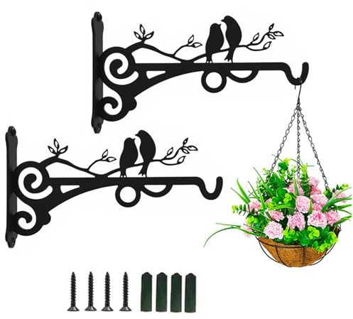 Zengjunwei 2 Stück Blumenampel Halterung Metall, Blumentopf Wandhalterung, Pflanzenaufhänger Aus Eisen, Für Laternen Pflanzer Vogelhäuschen Windspiele (Zwei Vögel A)