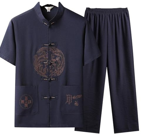 2 Piece Traditional Chinese Tang Suit Uniform Shirts For Men Tai Chi Set Kung Fu Martial Arts Costumes Polyester Han Fu Tops Pants Clothing(Size:180,Color:E)