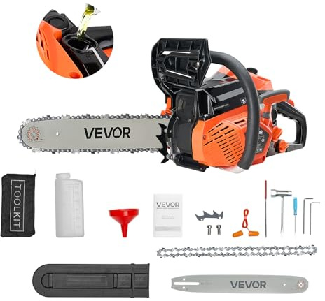 VEVOR Tronçonneuse à Essence 355 mm, Tronçonneuse Thermique 40 cc, 1,3 kW, avec Poignée Antidérapante, Double Réservoir de Carburant, pour Coupe de Bois, Élagage de Branches des Arbres, Défrichement