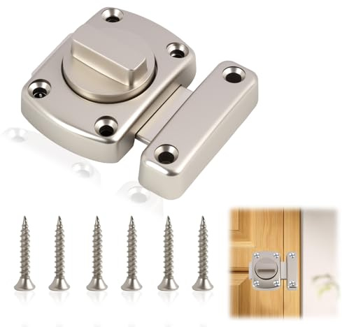 Heavy-Duty Bathroom Toilet Door Latch Rotate Bolt Gate Latch, Bathroom/Bedroom Door Locks - Stainless Steel Slide Lock, Secure Lock for Cabinets, Windows, and Pet Gates, 54mm (Silvery)