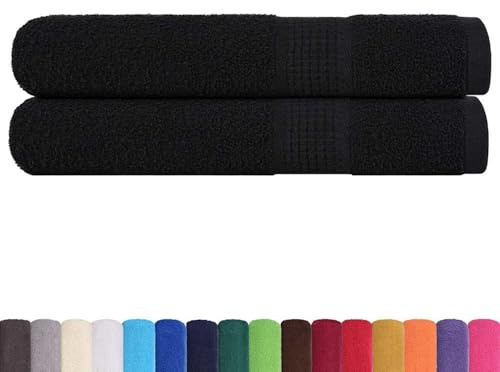 Gecheer Asciugamani per sauna, 2 pezzi neri 80x200cm 360g/m² 100% cotone, spessa spugna, morbidi e assorbenti, per uso in sauna e spa