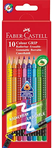 Faber Castell Buntstifte Colour GRIP 2001 116613 radierbar, sortiert, Etui mit 10 Stück
