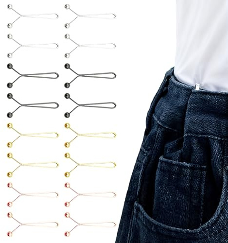 Jean Buttons - Homiladi 16PCS No Sew Adjustable Waist Tightener Clips & Cinch Clip for Loose Jeans & Pants | Reusable Waist Buckle Extender for Men and Women for Jeans Dress Fit Instant Button