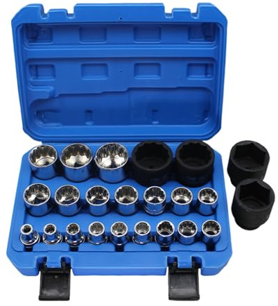CGACCSD Set di chiavi a cricchetto, chiave inglese con profilo anti-ripp, set antiscivolo con 21 pezzi, per officina, garage, industria domestica, meccanica, costruzione