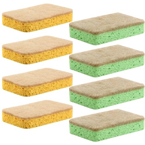 8 Pcs Natural Compostable Eco Sponges, Eco Washing up Sponge for Kitchen, Biodegradable Eco Sponge Scourers, Heavy-Duty Scratch-Free Eco Sponge Scourers for Non-Stick Pans
