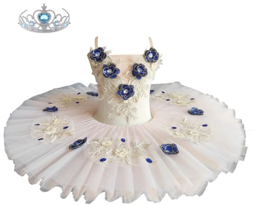 Flickor blommig broderad pannkaka tutu balettklänning, professionell ballerinakräkt för barn dans tävlingar shower, En färg, 160