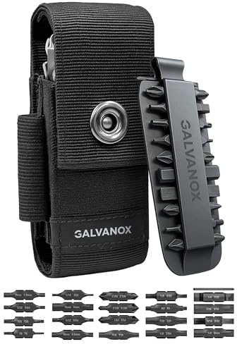 Galvanox Nylon Sheath for Multi-Tools with 21 Flat End Screwdriver Bits and Holder - Case Belt Holster Pouch with Pockets and Bit Set Included, Compatible with Leatherman (4 to 4.5)