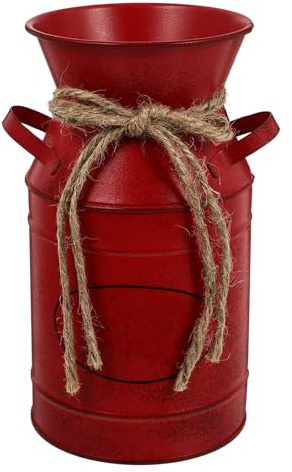 Générique Seau en Fer Forgé Style Rétro Rouge Pot à Fleurs Vintage Double Anse Seau de Plantation Décoratif pour Balcon Bureau et Table Accessoire Jardin Ornemental Élégant
