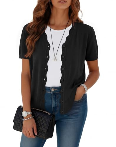 Yommay Jersey de mujer, elegante, único, de verano, de manga corta, ligero, suave, con cuello en V, para mujer, XL