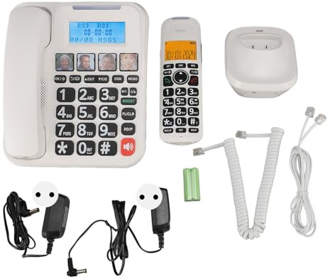 Fafeims Téléphone sans Fil, Grande Ligne Fixe de 2 Pouces avec Répondeur de 60 Minutes et Blocage D'appels pour Les Personnes âgées Malvoyantes (Prise UE)
