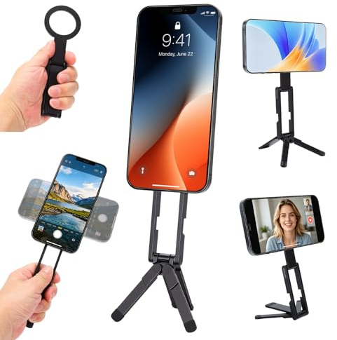 Treppiede Magnetico per Telefono, Supporto Pieghevole Cellulare per | Videochiamate e Fotografie, Mini Portatile telefono scrivania Compatibile con maggior parte telefoni