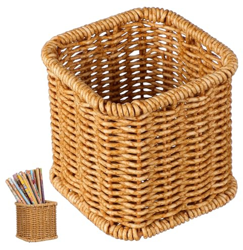 POPETPOP Stifthalter mit Praktischer Aufbewahrungsbox im Rustikalen Design Holz aus Kunststoff als Schreibtisch Organizer für Büro und Zuhause