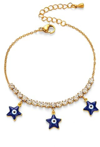 Quadratisches blaues Emaille-Stern-Fransen-Halsketten-Armband-Set für Frauen, einzigartiger minimalistischer Schmuck, Boho-Chic-Accessoires
