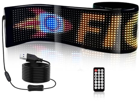 Buhdjfnke USB-LED-Matrix, Flexibles Panel, Auto-Schild, Lauftextanzeige, 5-V-LED-, RGB-Muster, Lauftext, Bluetooth-App-Steuerung