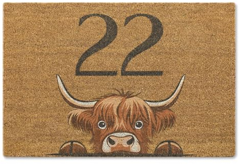 A1 Graphics Ltd Custom Highland Cow Brush Doormat Printed Door Mat Personalised Text Welcome Mat Farmhouse Decor Home Gift Housewarming Gift Entrance Mat