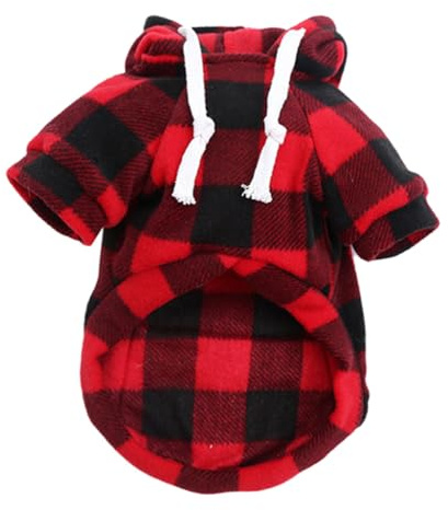 Artibetter Weihnachtliche Hundebekleidung mit Tasche aus Polyester Rot Kariert Winterwarmer Haustiermantel für Herbst und Party Waschbar und Angenehm zu Tragen