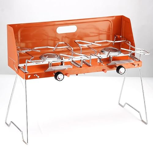 Barbacoa de gas portátil con dos quemadores, parrilla de propano compacta tipo maletín, ideal para camping y cocina al aire libre-Orange