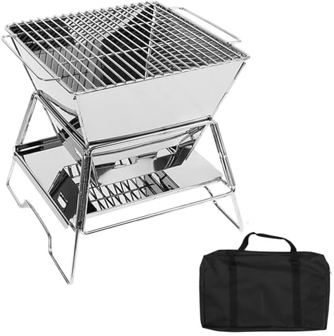 Estufa de Leña Para Acampar, Mini Estufa de Leña, Quemador de Parrilla Para Barbacoa, Práctica Estufa de Camping Plegable de Acero Inoxidable, Para Patio Al Aire Libre