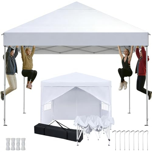 Kidsgigglz Pavillon 3x3 wasserdicht stabil, Gartenpavillon Pop-Up Höhenverstellbar, Partyzelt mit 4 Seitenteilen, Wasserdicht Gartenzelt, UV 50+ Schutz, Faltbar Festzelt für Party Hochzeit, Weiß
