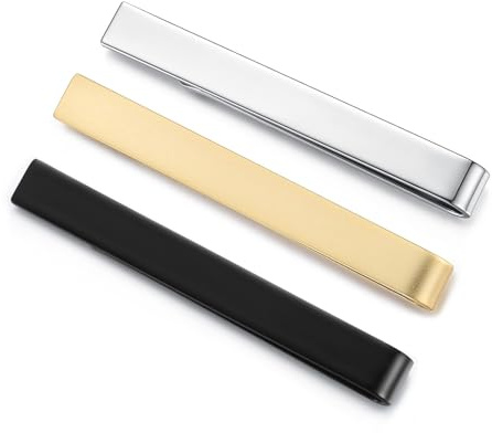 HONEY BEAR 3 Stück 5.4cm Herren Krawattennadel Set Krawattenklammer für Normale Krawatte Tie Clip (Glänzendes Silber+Schwarz+Mattes Gold mit Box)