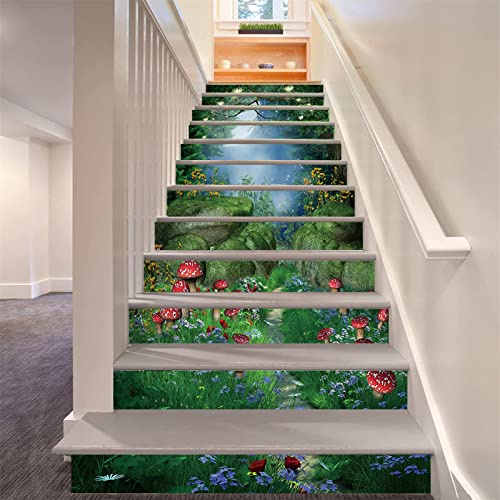 FLFK 3D Traumhafter Magischer Wald Selbstklebend Treppe Aufsteher Wandmalerei Vinyl Abziehbild Tapezieren Aufkleber 39.3Zoll x7.08Zoll x 13stücke