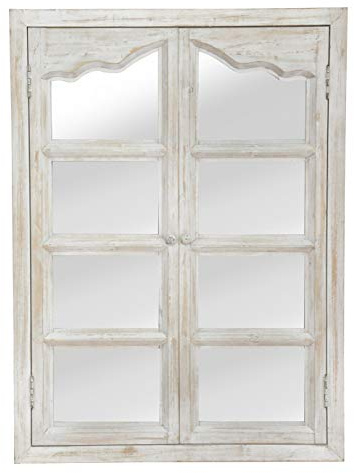 Elbmöbel Wandspiegel weiß Holz mit Fensterläden - Landhausstil 86x63 cm | Deko Flurspiegel im Shabby Chic Design - Vintage Schlafzimmerspiegel aus Massivholz mit öffenbaren Fensterläden