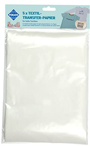 Pebaro TP-5 Textiltransfer-Papier DIN A4, 5 Stück, Transferpapier, Bügelpapier für den Inkjetdrucker, zum Aufbügeln auf hellen Textilien