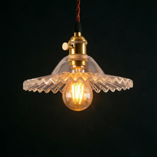 Chrasy E27 Industrielle Vintage Pendelleuchte Retro Glas Hängeleuchte Lampenschirm für E27 Leuchtmittel Industrielle Deckenleuchte Pendelleuchten für Esszimmer, Wohnzimmer, Restaurant (Transparent)