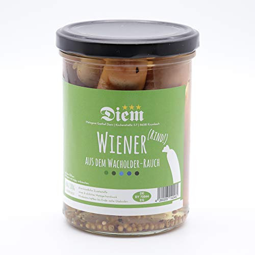 Wiener vom Rind in Wachholder Rauch geräuchert - Füllmenge 400g - Abtropfgewicht 200g