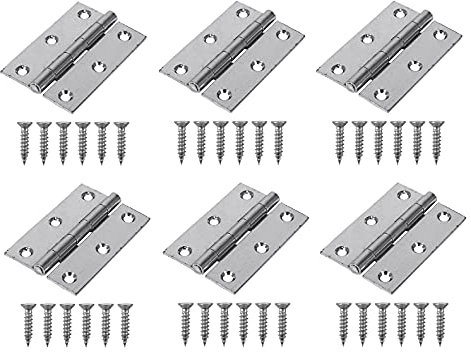 TERF® 6 Pcs Zinc Plated Steel Butt Hinges 75mm Door Butt Hinges Folding 75mm [3 inch] Silver for Home Furniture Bathroom Cabinet Window Internal Doors Including Fixing Screw