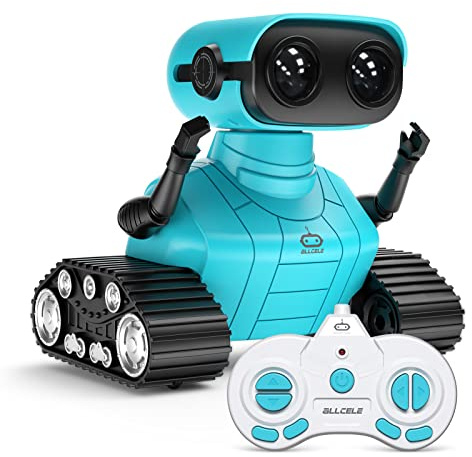 ALLCELE Robot Toys, Rechargeable Kids RC Robots for Girls & Boys, Remote Control Toy with LED Eyes & Music, for Children Age 3+ Years Old - Blue