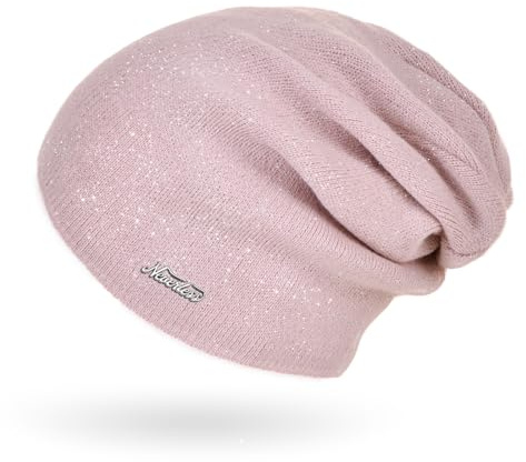Neverless® Damen Mütze Herbst Strick-Beanie ungefüttert Feinstrick Glitzer Slouch einfarbig Uni