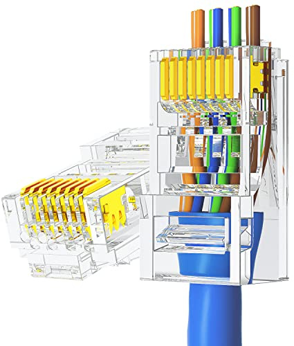 AMPCOM Conector de paso RJ45 CAT6 chapado en oro para cable Ethernet sólido o trenzado UTP 23-26AWG, paquete de 100
